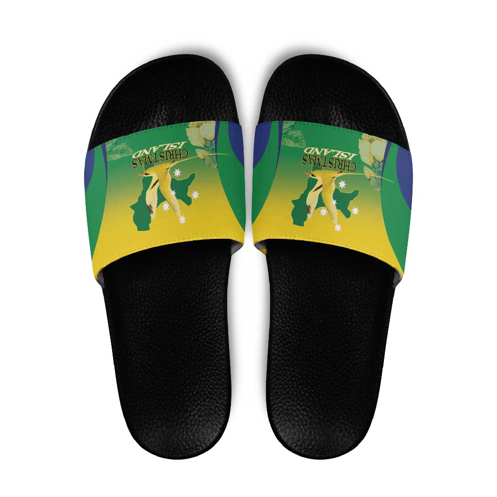 Australia Christmas Island Slide Sandals Golden Bosun Abutilon listeri With Map - Aussie Hoodie