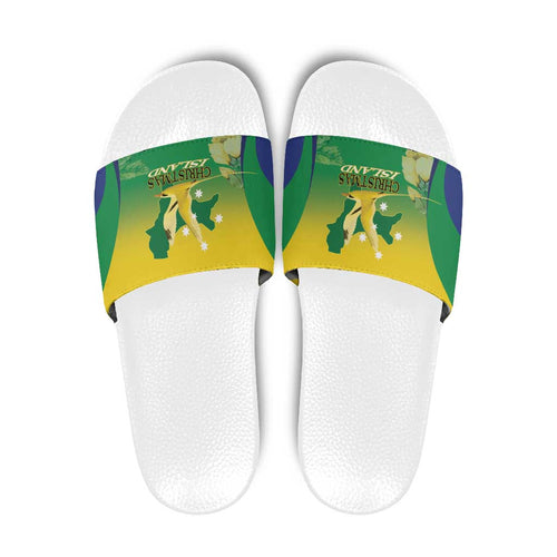 Australia Christmas Island Slide Sandals Golden Bosun Abutilon listeri With Map - Aussie Hoodie