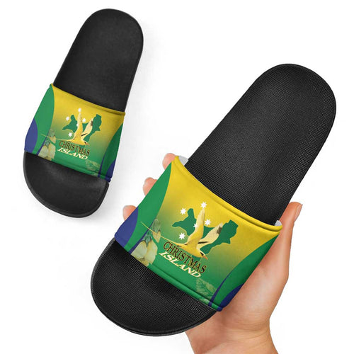 Australia Christmas Island Slide Sandals Golden Bosun Abutilon listeri With Map - Aussie Hoodie