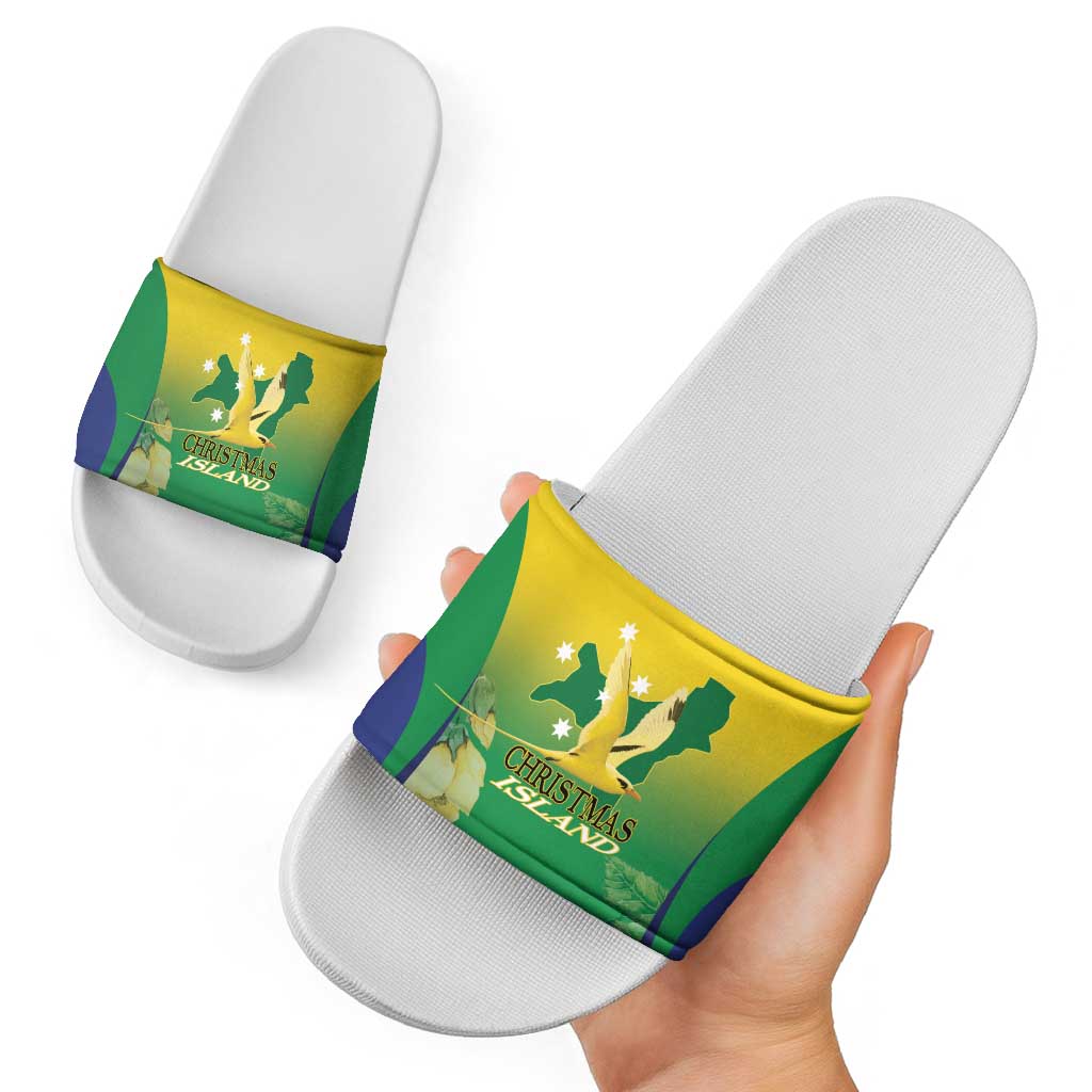 Australia Christmas Island Slide Sandals Golden Bosun Abutilon listeri With Map - Aussie Hoodie