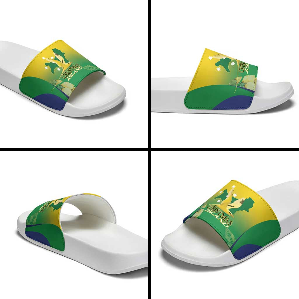 Australia Christmas Island Slide Sandals Golden Bosun Abutilon listeri With Map - Aussie Hoodie