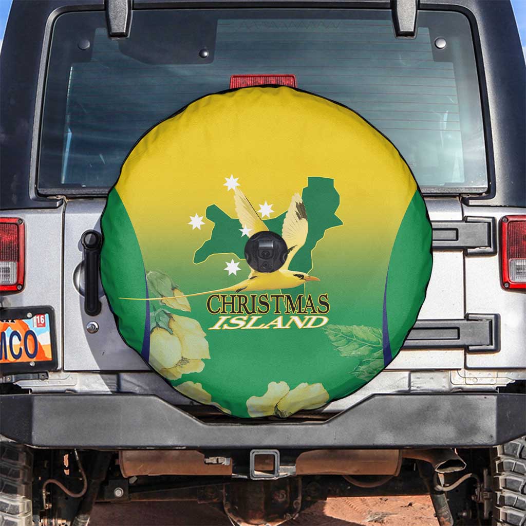 Australia Christmas Island Spare Tire Cover Golden Bosun Abutilon listeri With Map - Aussie Hoodie