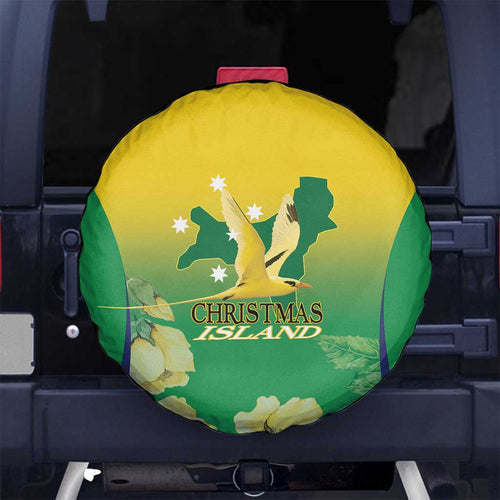 Australia Christmas Island Spare Tire Cover Golden Bosun Abutilon listeri With Map - Aussie Hoodie