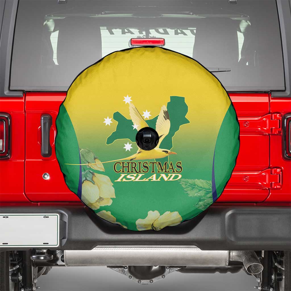 Australia Christmas Island Spare Tire Cover Golden Bosun Abutilon listeri With Map - Aussie Hoodie