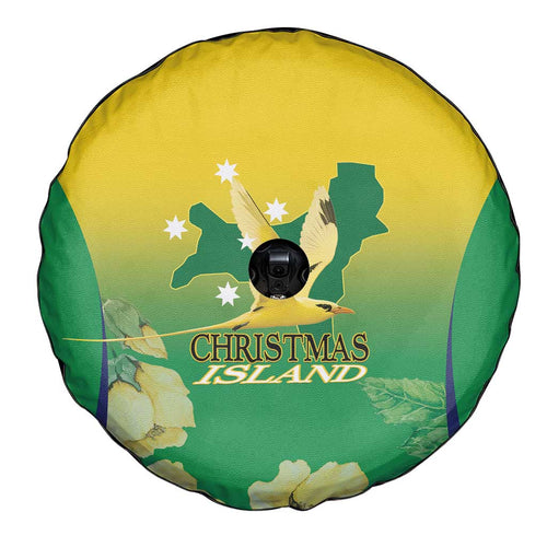 Australia Christmas Island Spare Tire Cover Golden Bosun Abutilon listeri With Map - Aussie Hoodie