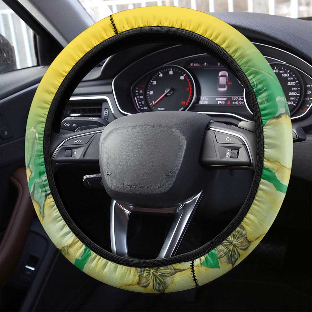 Australia Christmas Island Steering Wheel Cover Golden Bosun Abutilon listeri With Map - Aussie Hoodie