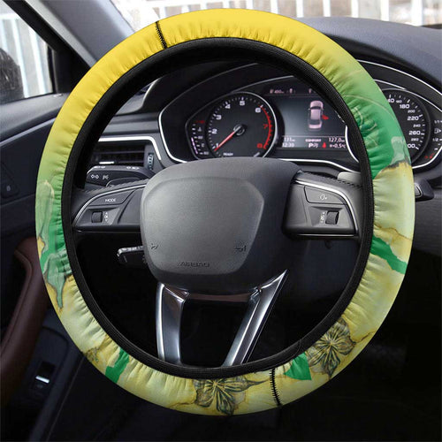 Australia Christmas Island Steering Wheel Cover Golden Bosun Abutilon listeri With Map - Aussie Hoodie
