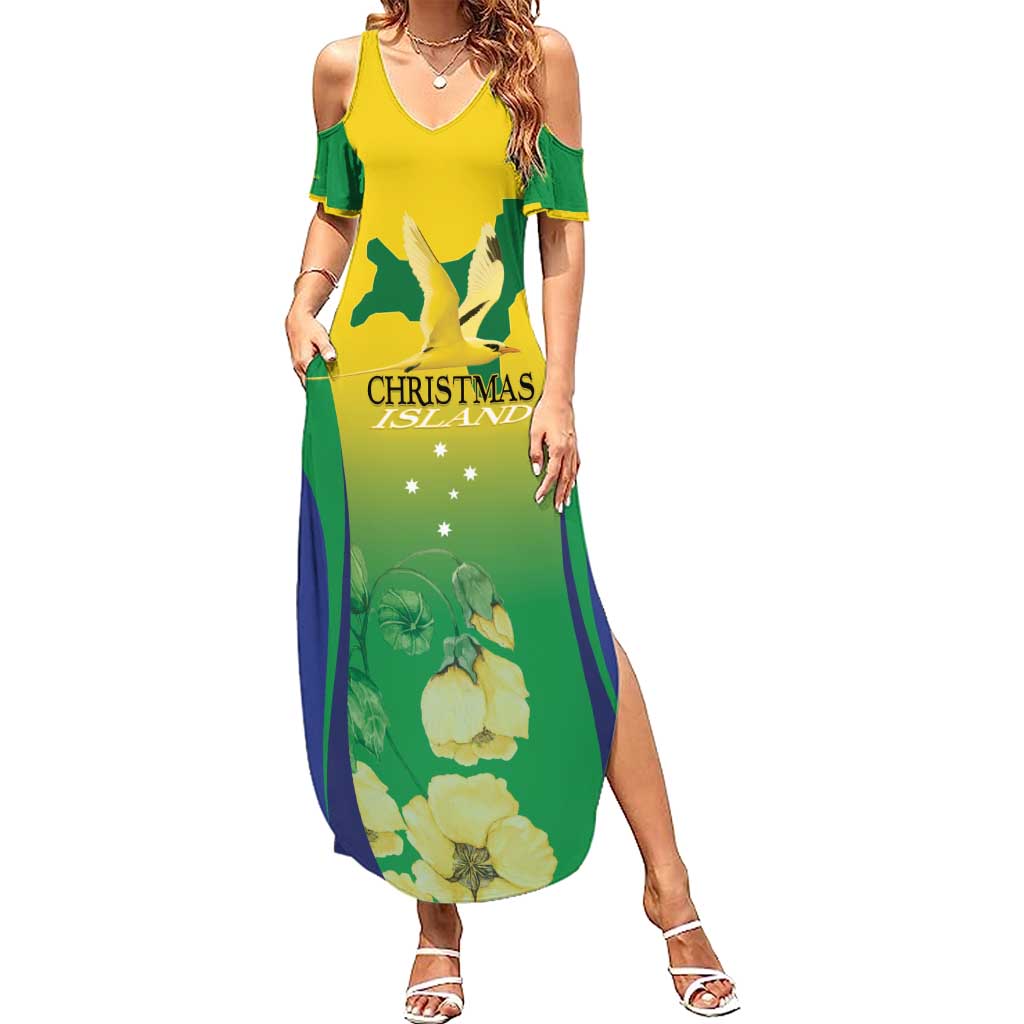 Personalised Australia Christmas Island Summer Maxi Dress Golden Bosun Abutilon listeri With Map - Aussie Hoodie