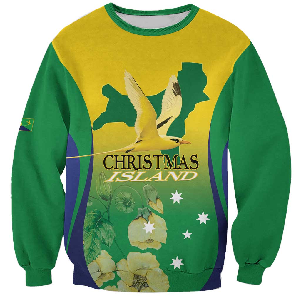 Personalised Australia Christmas Island Sweatshirt Golden Bosun Abutilon listeri With Map - Aussie Hoodie