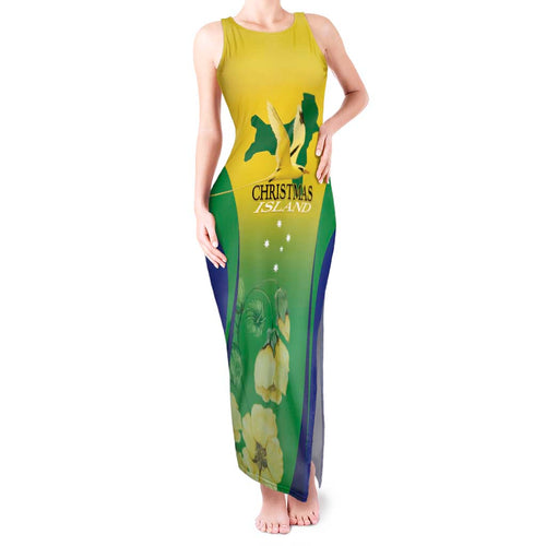 Personalised Australia Christmas Island Tank Maxi Dress Golden Bosun Abutilon listeri With Map - Aussie Hoodie