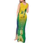 Personalised Australia Christmas Island Tank Maxi Dress Golden Bosun Abutilon listeri With Map - Aussie Hoodie