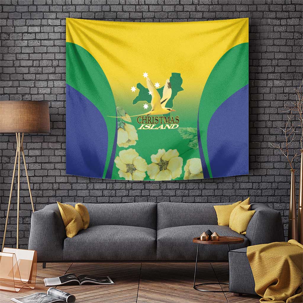 Australia Christmas Island Tapestry Golden Bosun Abutilon listeri With Map - Aussie Hoodie