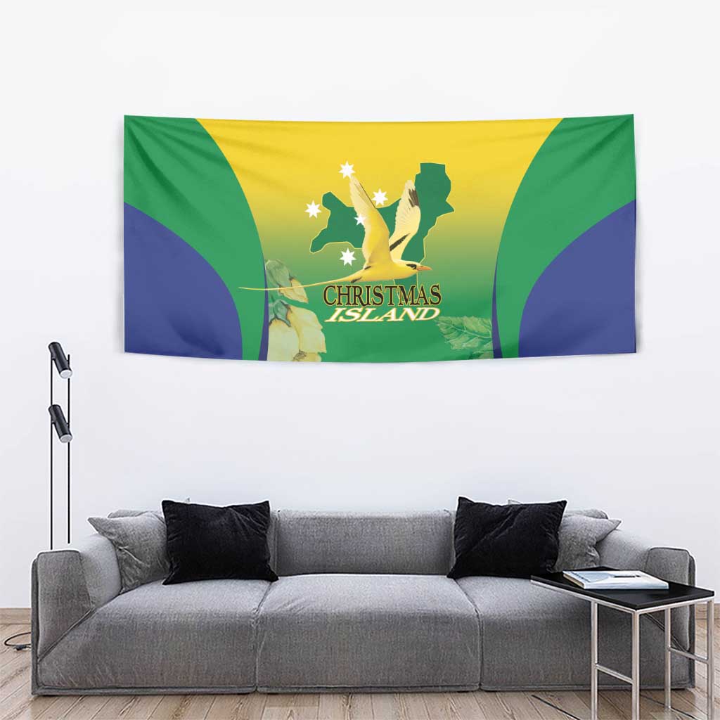 Australia Christmas Island Tapestry Golden Bosun Abutilon listeri With Map - Aussie Hoodie