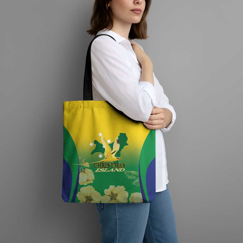 Australia Christmas Island Tote Bag Golden Bosun Abutilon listeri With Map - Aussie Hoodie
