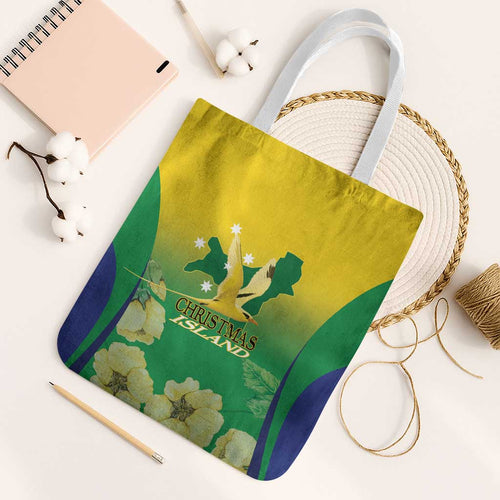 Australia Christmas Island Tote Bag Golden Bosun Abutilon listeri With Map - Aussie Hoodie