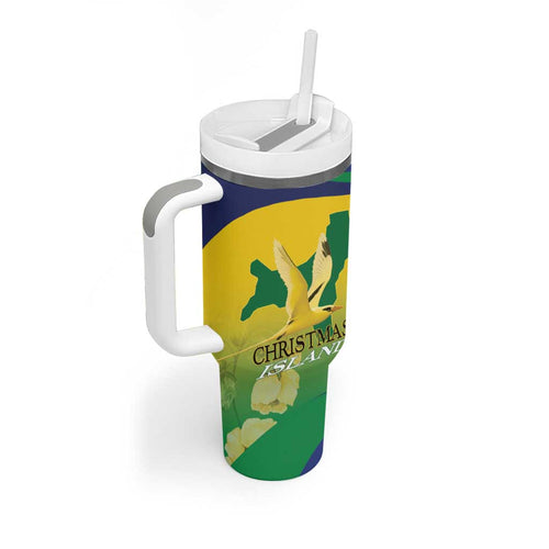 Personalised Australia Christmas Island Tumbler With Handle Golden Bosun Abutilon listeri With Map - Aussie Hoodie