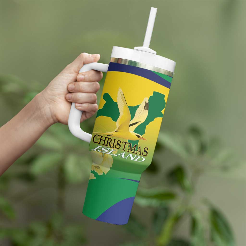 Personalised Australia Christmas Island Tumbler With Handle Golden Bosun Abutilon listeri With Map - Aussie Hoodie