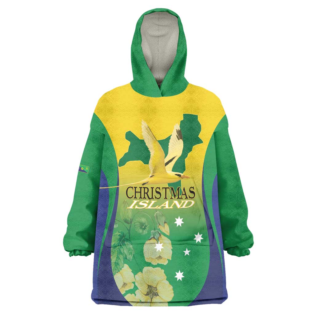 Personalised Australia Christmas Island Wearable Blanket Hoodie Golden Bosun Abutilon listeri With Map - Aussie Hoodie
