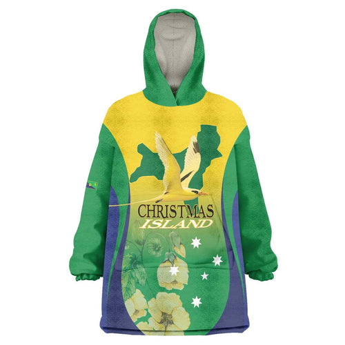 Personalised Australia Christmas Island Wearable Blanket Hoodie Golden Bosun Abutilon listeri With Map - Aussie Hoodie