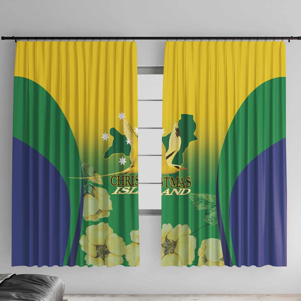Australia Christmas Island Window Curtain Golden Bosun Abutilon listeri With Map - Aussie Hoodie