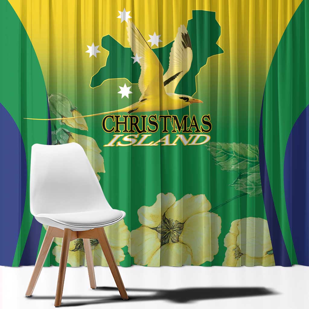 Australia Christmas Island Window Curtain Golden Bosun Abutilon listeri With Map - Aussie Hoodie