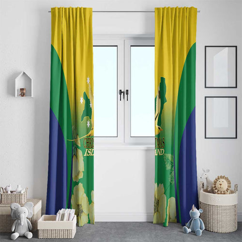 Australia Christmas Island Window Curtain Golden Bosun Abutilon listeri With Map - Aussie Hoodie
