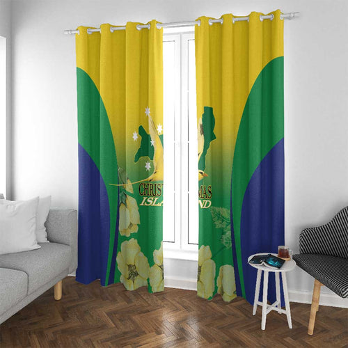 Australia Christmas Island Window Curtain Golden Bosun Abutilon listeri With Map - Aussie Hoodie