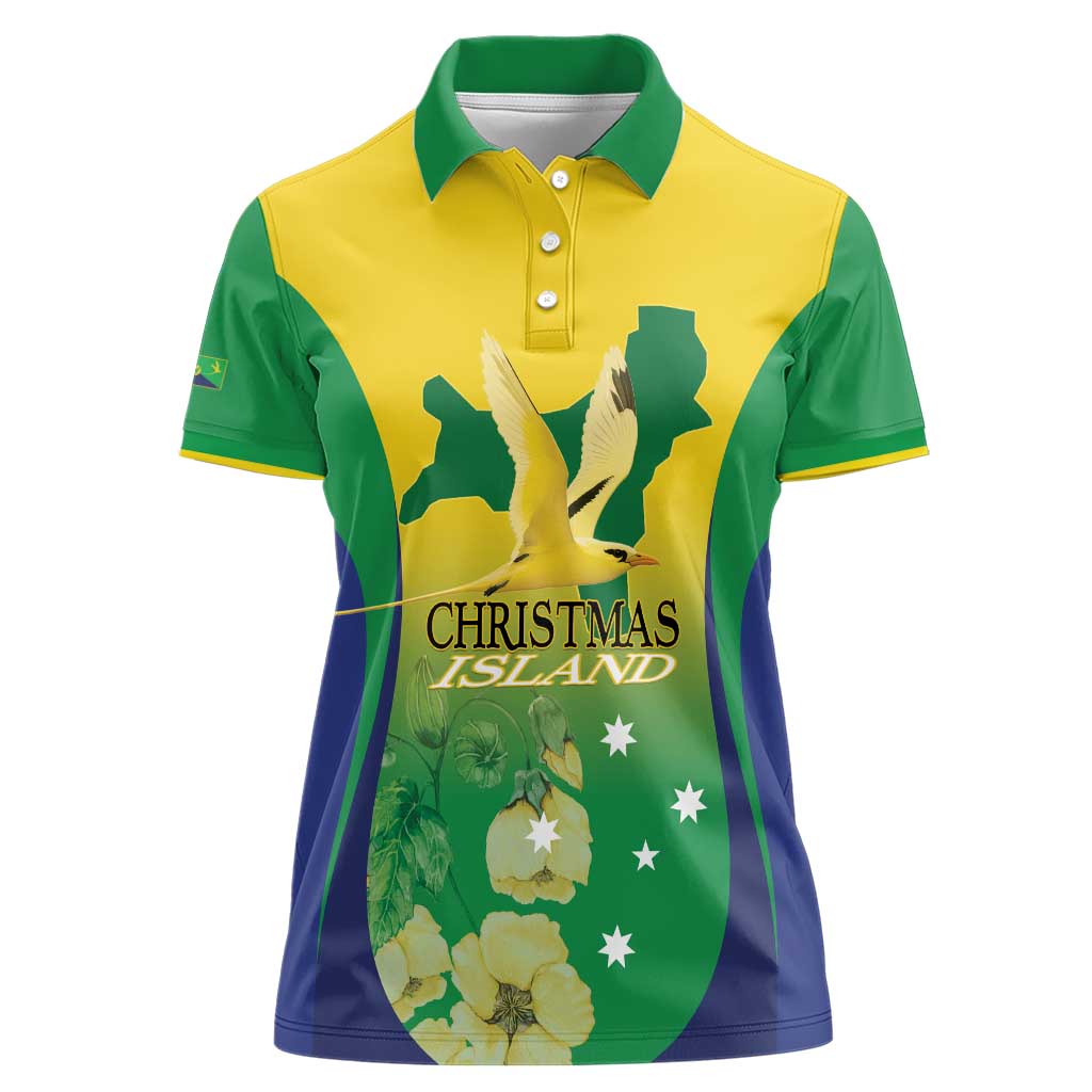 Personalised Australia Christmas Island Women Polo Shirt Golden Bosun Abutilon listeri With Map - Aussie Hoodie