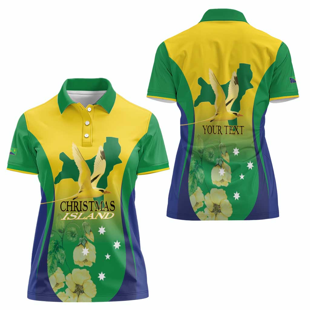 Personalised Australia Christmas Island Women Polo Shirt Golden Bosun Abutilon listeri With Map - Aussie Hoodie