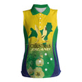 Personalised Australia Christmas Island Women Sleeveless Polo Shirt Golden Bosun Abutilon listeri With Map - Aussie Hoodie