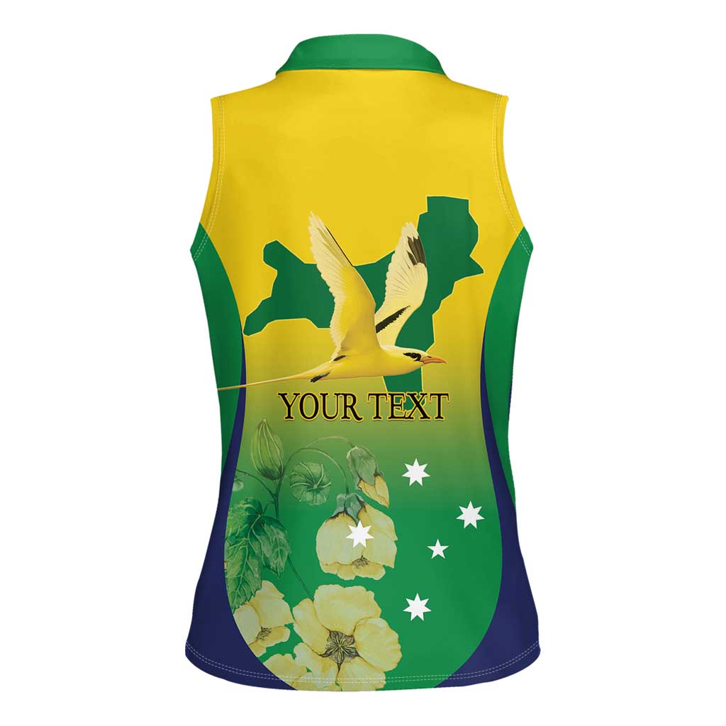 Personalised Australia Christmas Island Women Sleeveless Polo Shirt Golden Bosun Abutilon listeri With Map - Aussie Hoodie