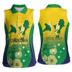 Personalised Australia Christmas Island Women Sleeveless Polo Shirt Golden Bosun Abutilon listeri With Map - Aussie Hoodie