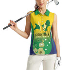 Personalised Australia Christmas Island Women Sleeveless Polo Shirt Golden Bosun Abutilon listeri With Map - Aussie Hoodie