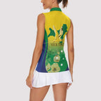 Personalised Australia Christmas Island Women Sleeveless Polo Shirt Golden Bosun Abutilon listeri With Map - Aussie Hoodie