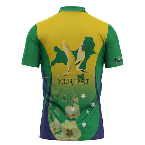Personalised Australia Christmas Island Zipper Polo Shirt Golden Bosun Abutilon listeri With Map - Aussie Hoodie