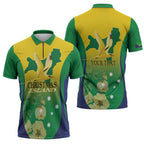 Personalised Australia Christmas Island Zipper Polo Shirt Golden Bosun Abutilon listeri With Map - Aussie Hoodie