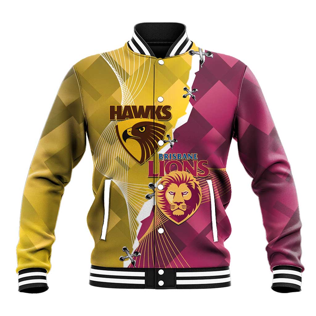 Personalised Hawks and Lions Inspired Baseball Jacket Dynamic Style - Aussie Hoodie