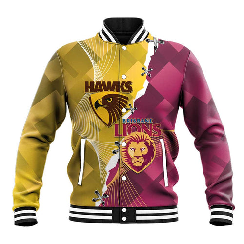 Personalised Hawks and Lions Inspired Baseball Jacket Dynamic Style - Aussie Hoodie