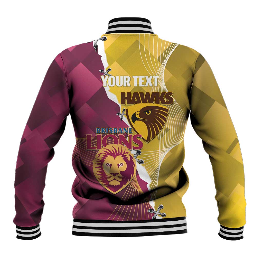 Personalised Hawks and Lions Inspired Baseball Jacket Dynamic Style - Aussie Hoodie