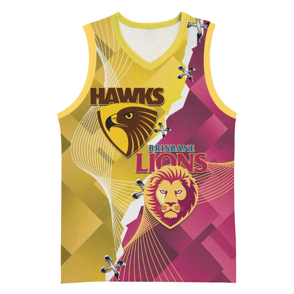 Personalised Hawks and Lions Inspired Basketball Jersey Dynamic Style - Aussie Hoodie
