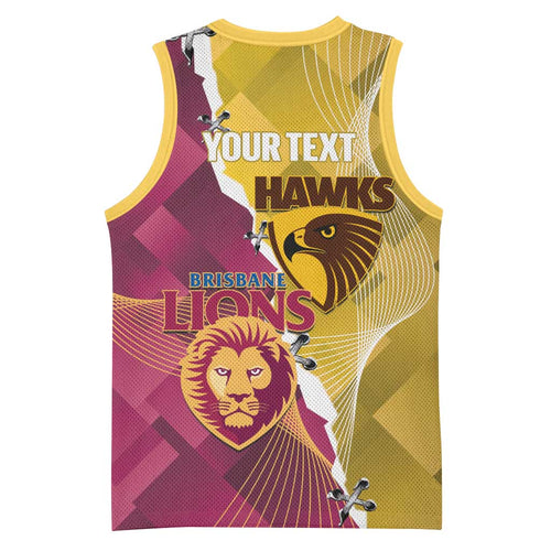Personalised Hawks and Lions Inspired Basketball Jersey Dynamic Style - Aussie Hoodie