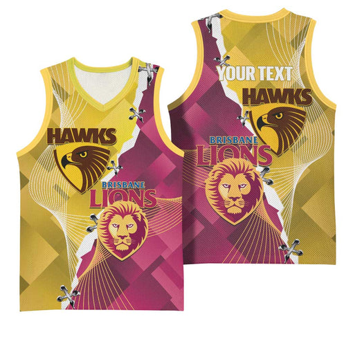 Personalised Hawks and Lions Inspired Basketball Jersey Dynamic Style - Aussie Hoodie