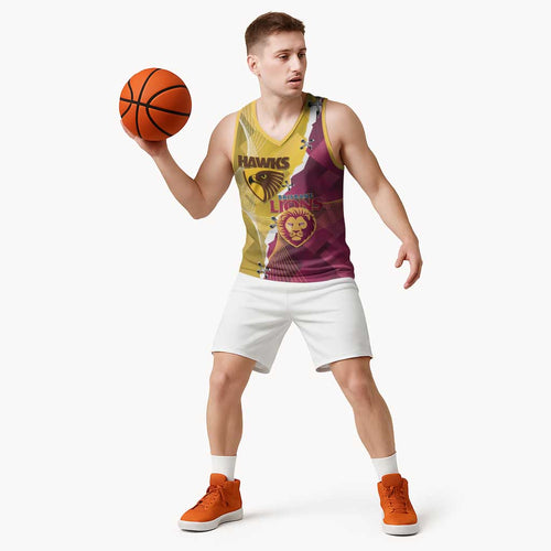 Personalised Hawks and Lions Inspired Basketball Jersey Dynamic Style - Aussie Hoodie