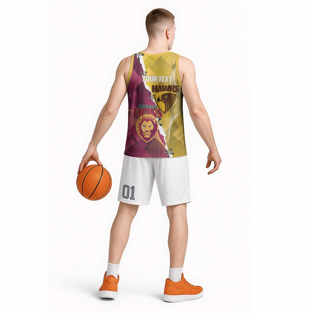 Personalised Hawks and Lions Inspired Basketball Jersey Dynamic Style - Aussie Hoodie