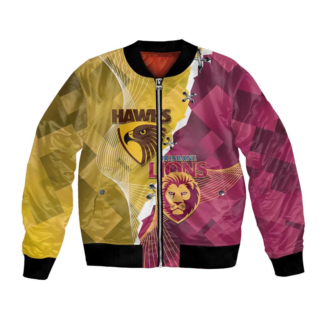 Personalised Hawks and Lions Inspired Bomber Jacket Dynamic Style - Aussie Hoodie