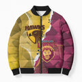 Personalised Hawks and Lions Inspired Bomber Puffer Jacket Dynamic Style - Aussie Hoodie