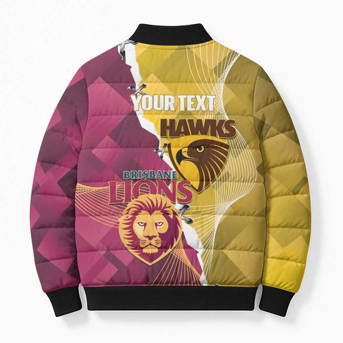 Personalised Hawks and Lions Inspired Bomber Puffer Jacket Dynamic Style - Aussie Hoodie