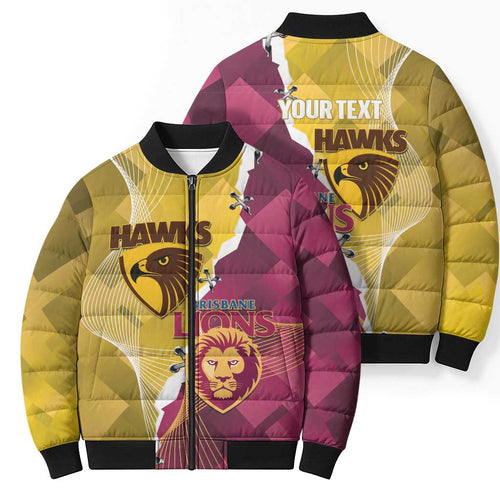 Personalised Hawks and Lions Inspired Bomber Puffer Jacket Dynamic Style - Aussie Hoodie
