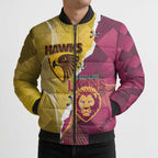 Personalised Hawks and Lions Inspired Bomber Puffer Jacket Dynamic Style - Aussie Hoodie