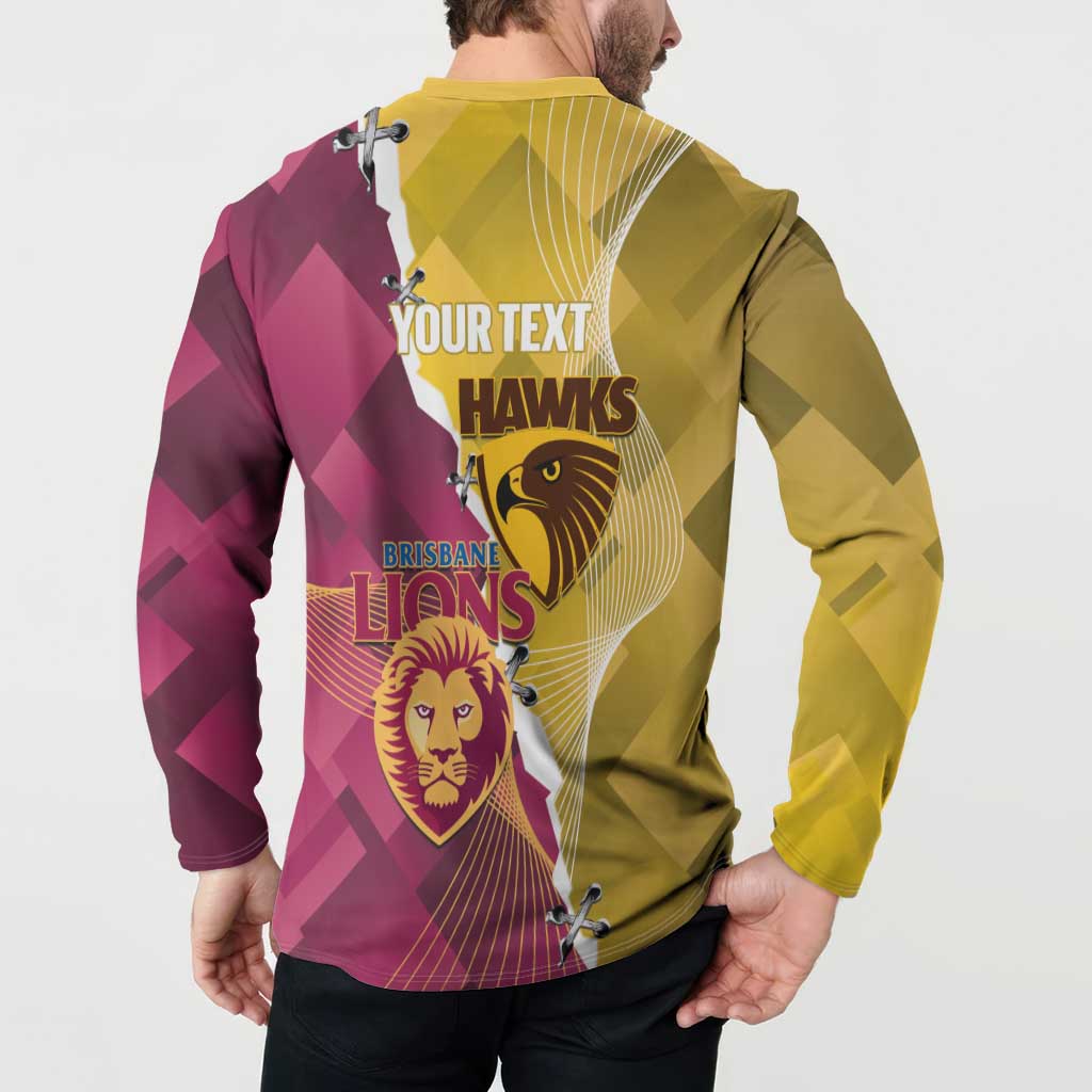 Personalised Hawks and Lions Inspired Button Sweatshirt Dynamic Style - Aussie Hoodie
